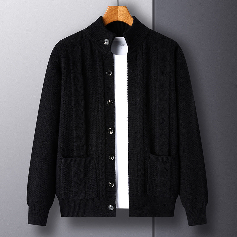 New Single-breasted Sweater With Pockets Fashion Jacquard Loose-fitting Cardigan Men Clothing