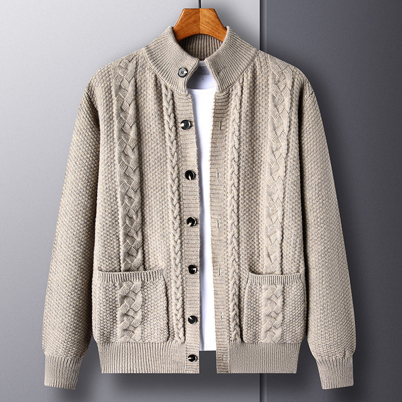 New Single-breasted Sweater With Pockets Fashion Jacquard Loose-fitting Cardigan Men Clothing