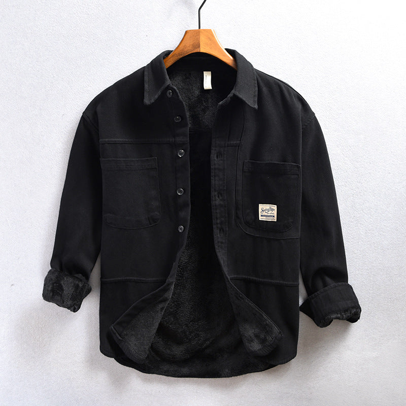 Cotton Men's Plus Velvet Working Wear Casual Shirt Coat